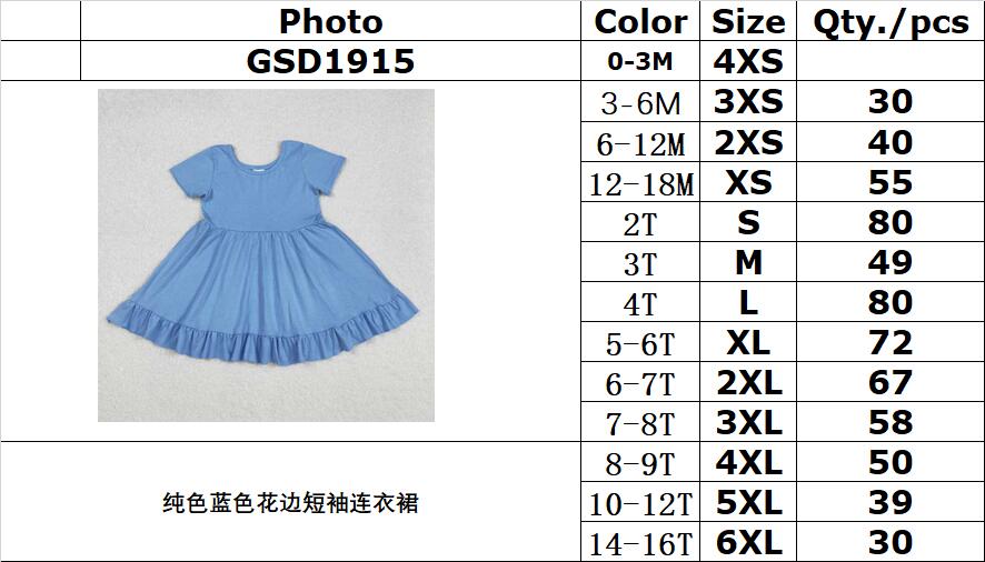 RTS NO MOQ ETA 5/7days Arrived GSD1915 Solid blue lace short-sleeved dress