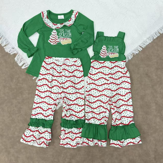 RTS NO MOQ Sibling Baby girls clothes embroidery Christmas long-sleeved trousers suits and jumpsuit