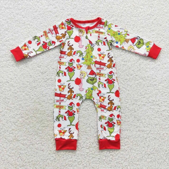 RTS NO MOQ Girls Boys Green Face Rompers Pants Pajamas Sets