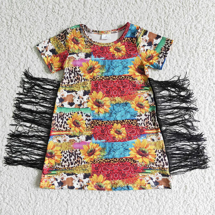 RTS NO MOQ Sibling baby girl clothes western cow head short sleeve dresses