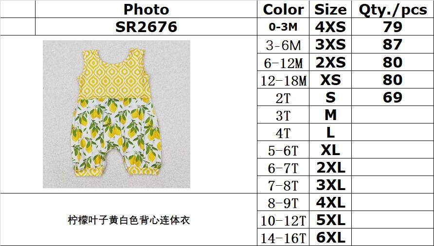 RTS NO MOQ ETA 5/7days arrived SR2676 Lemon leaf yellow and white vest jumpsuit