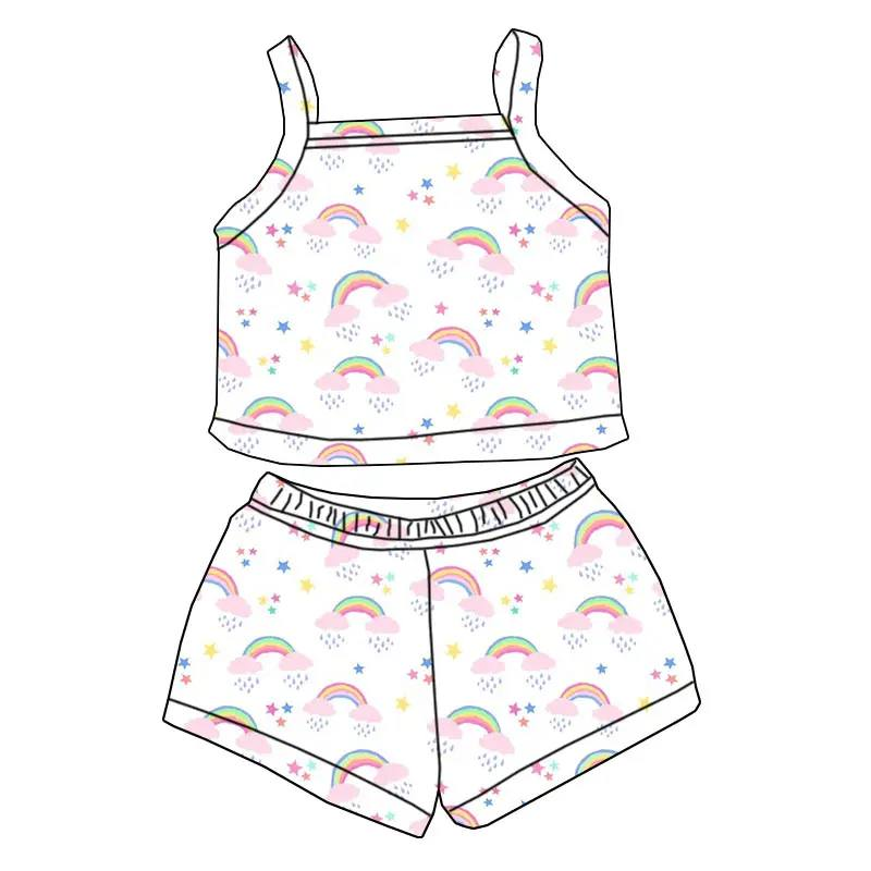 Custom summer baby girls clothes short sleeve shorts set
