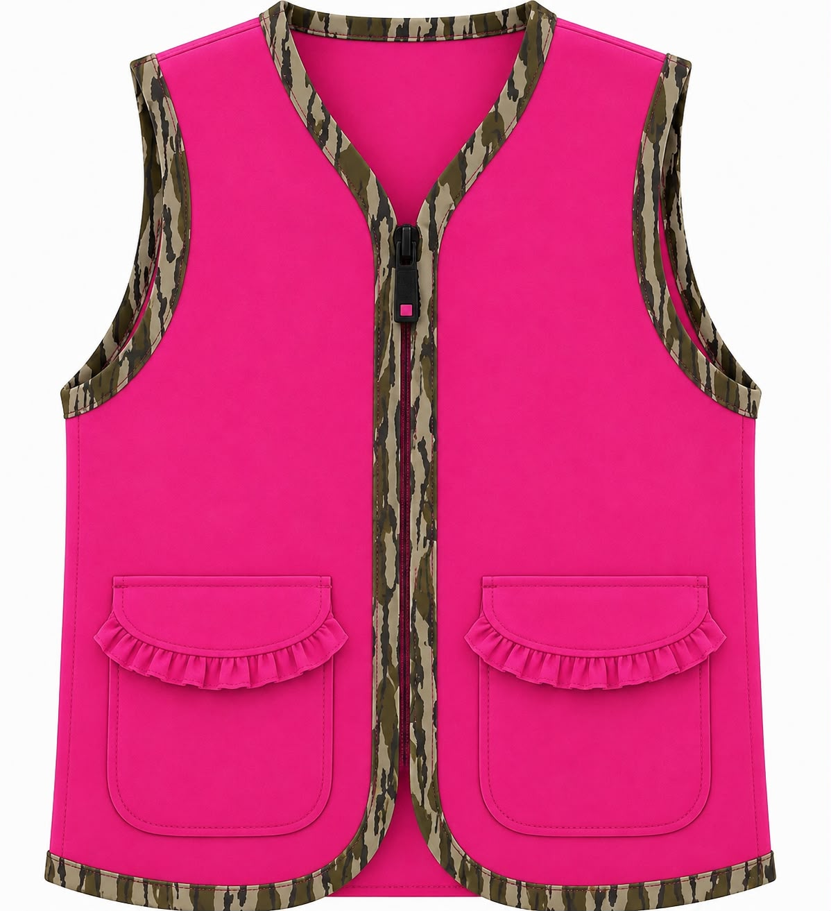 custom moq 5 mix size ALLIE0102 Baby Kids Sleeveless Zip Up Vest With Camo Trim And Ruffle Pocket