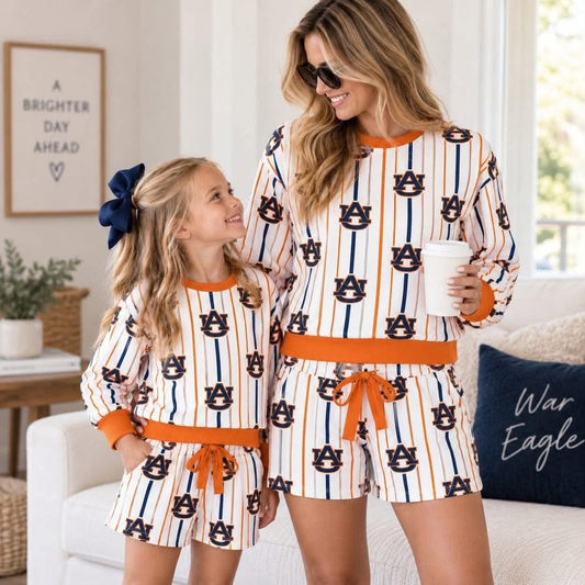 custom moq 5 mix size SYBN0103 Adult To Match Kids Striped Matching Outfit Long Sleeve Top And Shorts Team Set