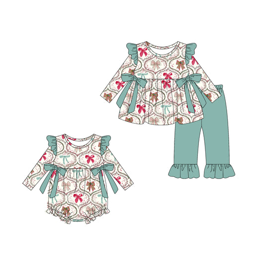 25.6.2 custom each style moq 5eta 4-6week Sibling Sisters Christmas bow baby girl long sleeve pants sets and rompers match family design