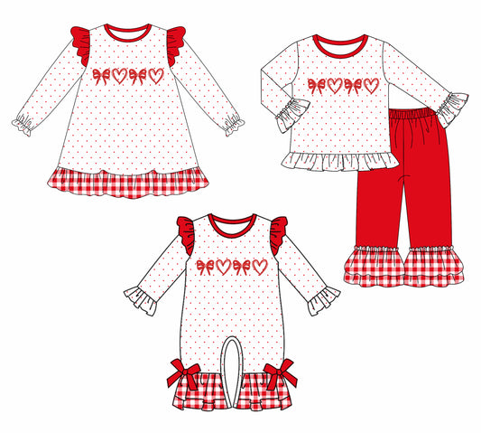 25.7.10 custom each style moq 5eta 4-6week Sibling Sisters bow baby girl long sleeve pants sets and dress and rompers match family design
