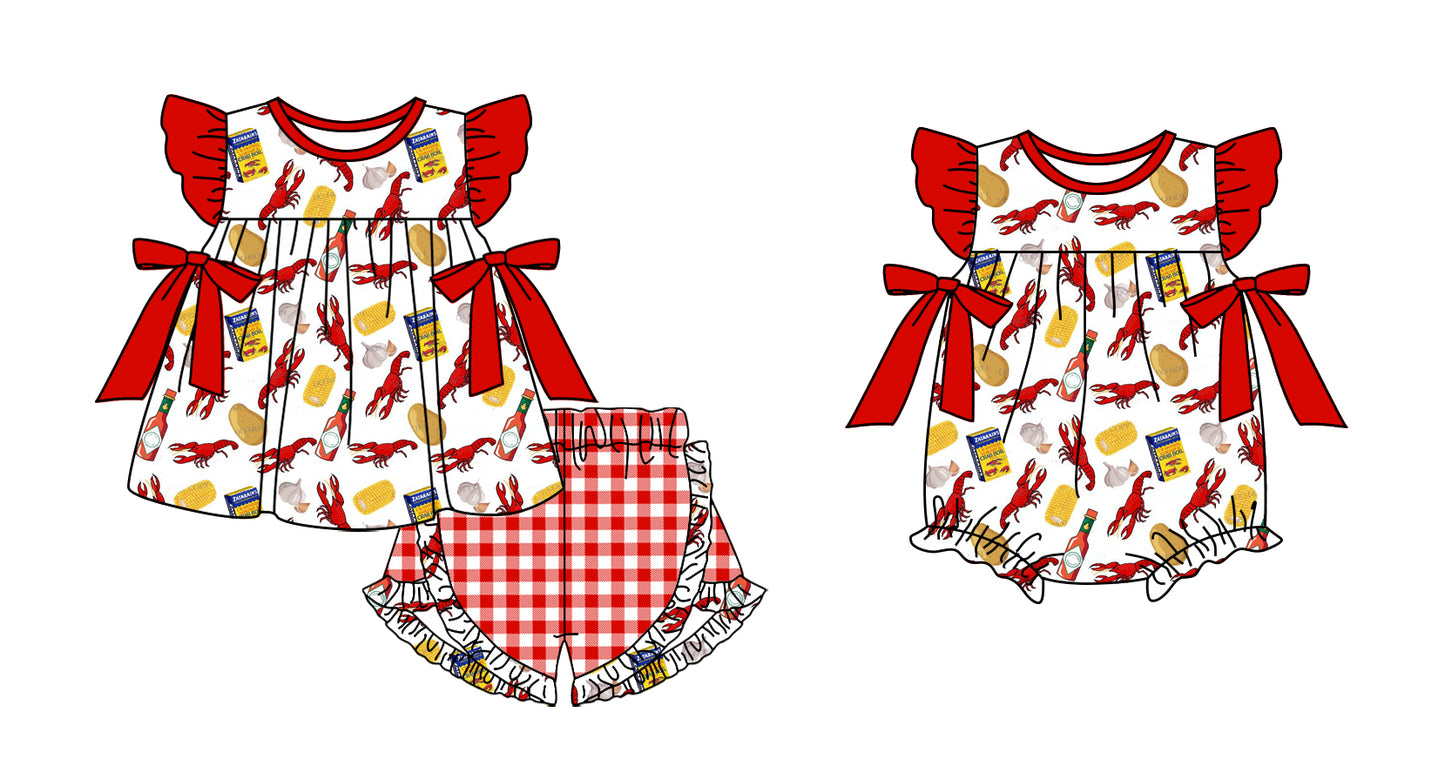 12.14 custom each style moq 5eta 4-6week Sibling Sister crayfish baby boy short sleeve shorts sets and rompers match design