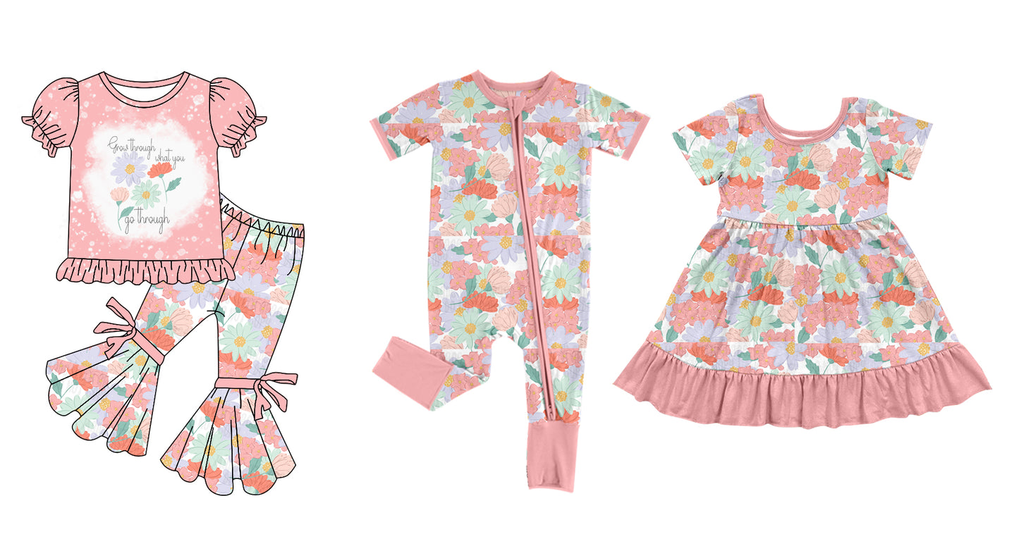 12.3 custom each style moq 5eta 4-6week Sibling Sister floral baby girl sets and dress and rompers match family design