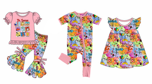 11.28 custom each style moq 5eta 4-6week Sibling Sister dr seuss baby girl sets and dress and rompers match family design