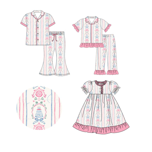 25.10.13 custom each style moq 5 eta 6-8week Sibling Sister floral cake baby short sleeve pants set and dress and adult set match design