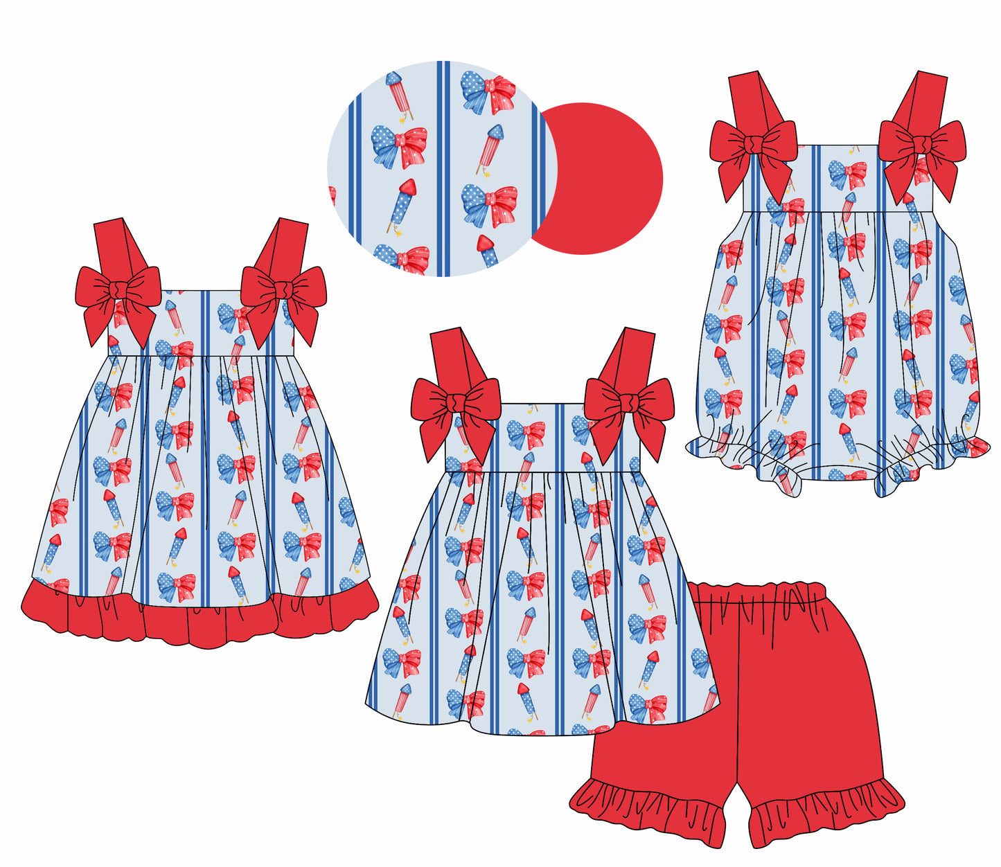 2.24 custom each style moq 5eta 4-6week Sibling Sisters bow baby girl short sleeve shorts sets and dress and rompers match family design