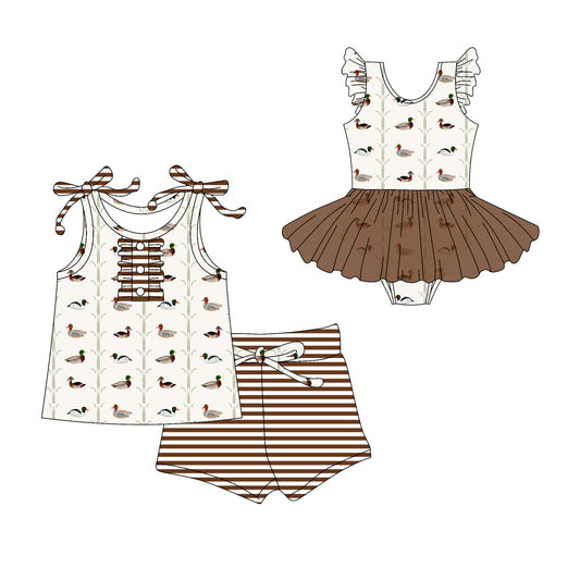 3.13 custom each style moq 5eta 4-6week Sibling Sister duck baby girl short sleeve shorts sets and romper match design