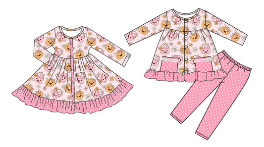 25.5.7 custom each style moq 5eta 4-6week Sibling Sisters pumpkin baby girl long sleeve pants sets and dress match family design
