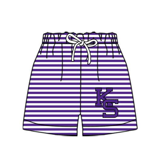 Custom moq 5 mix size milk silk summer teams Baby Purple Striped Drawstring Shorts for Children Elastic Waist Kids Summer Shorts