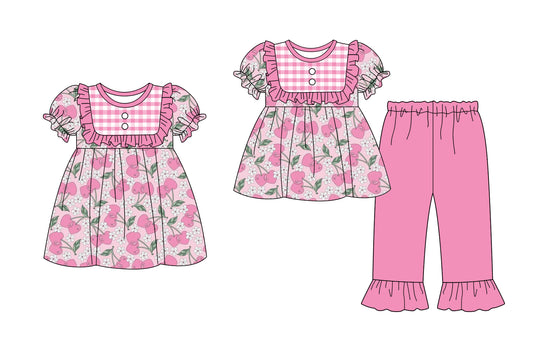 25.9.16 custom each style moq 5eta 6-8week Sibling Sisters floral pink baby girl short sleeve pants sets and dress match family design
