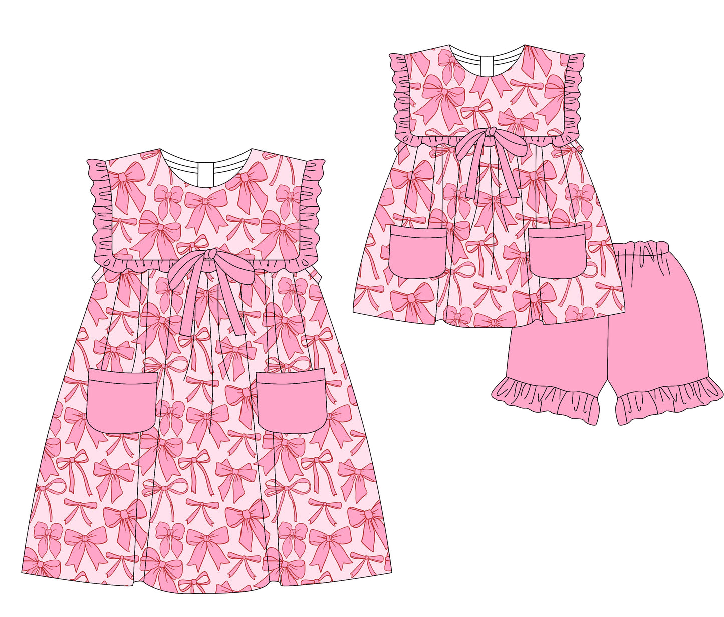 3.5 custom each style moq 5eta 4-6week Sibling Sister bow baby girl short sleeve shorts sets and dresses match design
