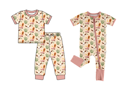 25.5.23 custom each style moq 5eta 4-6week Sibling Sister cow boot catcus baby boy short sleeve pants sets and rompers match family design
