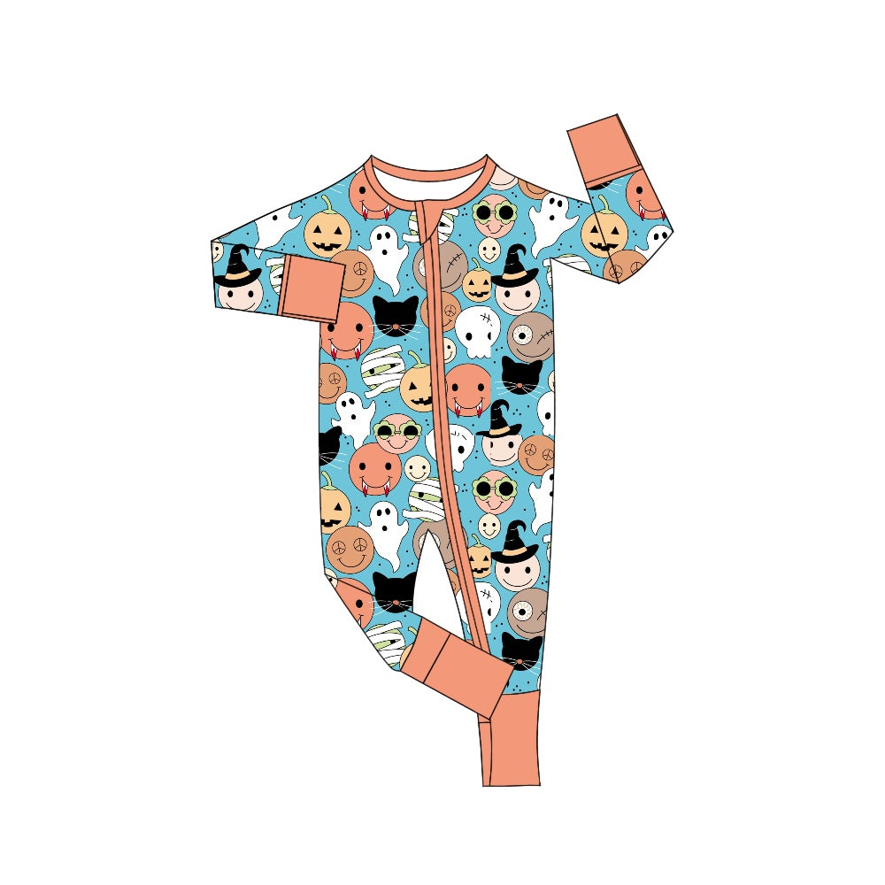 5.22 custom each style moq 5eta 4-5week Sibling Sister Halloween pumpkin girls outfits and boys and baby romper match pajamas family design