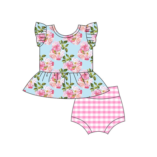 10.21 custom each style moq 5eta 4-6week Sibling Sister floral pink baby girl short sleeve briefs sets and dress match family design