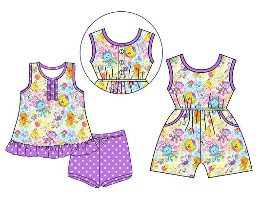 3.24 custom each style moq 5eta 4-6week Sibling Sister baby girl short sleeve shorts sets and jumpsuit match design