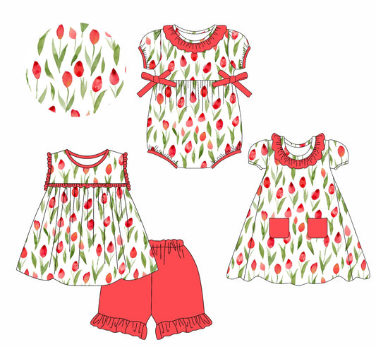 2.11 custom each style moq 5eta 4-6week Sibling Sisters floral baby girl short sleeve shorts sets and dress and rompers match family design