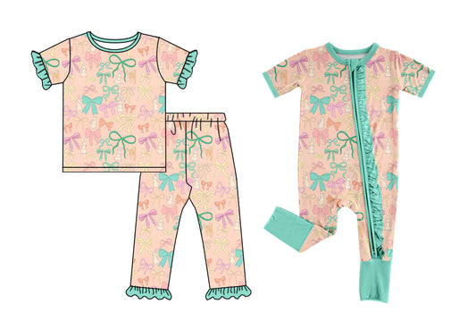 25.9.13 custom each style moq 5eta 6-8week Sibling Sisters bow baby girl clothes short sleeve pants sets and romper match family design