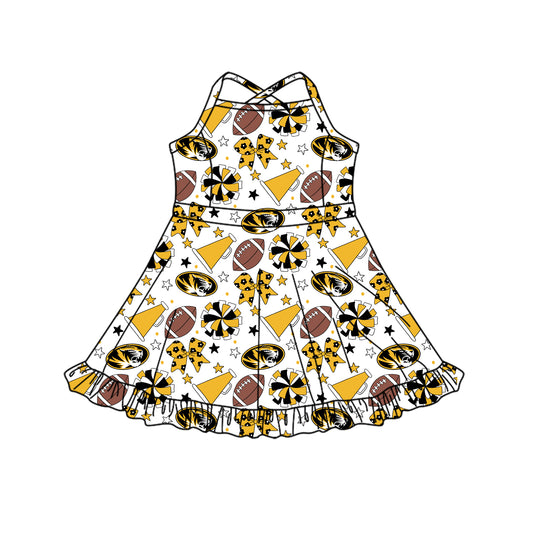 Custom moq 5 mix size milk silk summer teams Baby Girls Strap Yellow Bows Knee-Length Yoga Dress Activity Wear