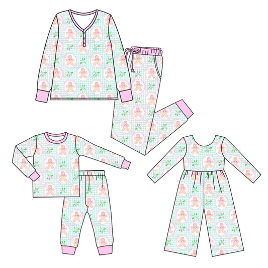 25.5.22 custom each style moq 5eta 4-6week Sibling Sister Christmas bow floral long sleeve pants sets and adult sets and jumpsuit match design