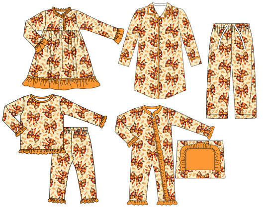 25.6.25 custom each style moq 5eta 4-6week Sibling Sisters bow baby girl long sleeve pants sets and adult top and adult pants and romper and dress match family design