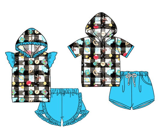 4.17 custom each style moq 5eta 4-6week Sibling Sister back to school baby boy short sleeve set 1 and set 2 match design
