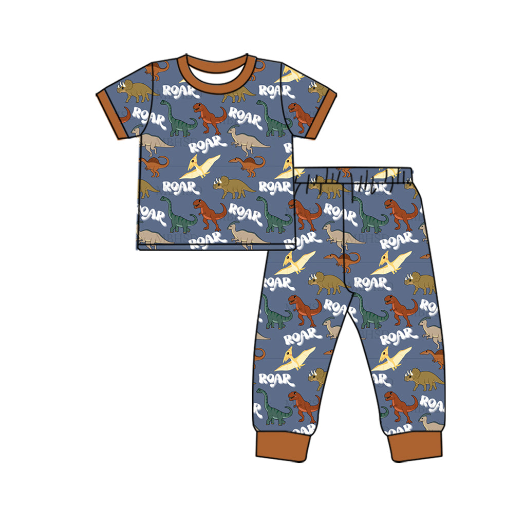 10.17 custom each style moq 5eta 4-6week Sibling Sister dinosaur baby boys short sleeve sets and rompers match design