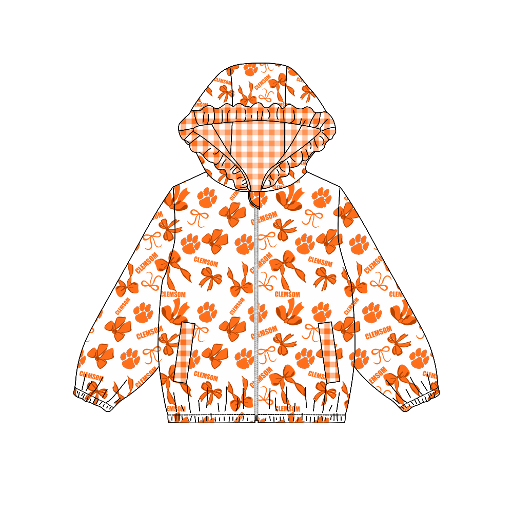 custom moq 5 mix size MSD070910 Baby Girls Bow Print Long Sleeve Zipper Hooded Team Jacket