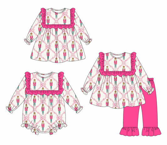 25.5.14 custom each style moq 5eta 4-6week Sibling Sisters Christmas bow baby girl long sleeve pants sets and dress and rompers match family design