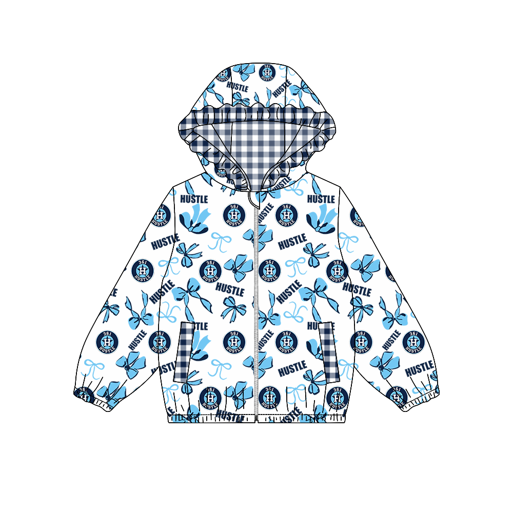 custom moq 5 mix size MSD071010 Baby Girls Bow Print Long Sleeve Zipper Hooded Team Jacket Tops