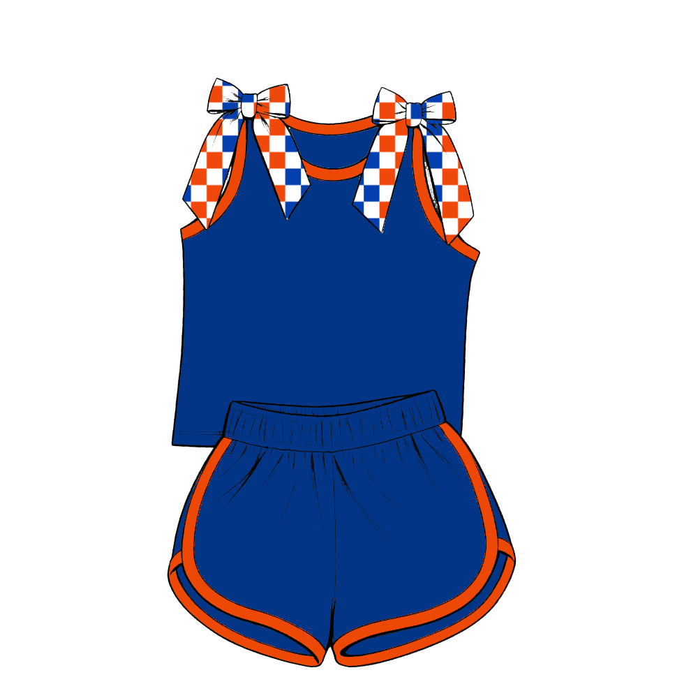 custom moq 5 mix size Baby Girls Bow Sleeveless Orange Top Shorts Summer Casual Clothes Set