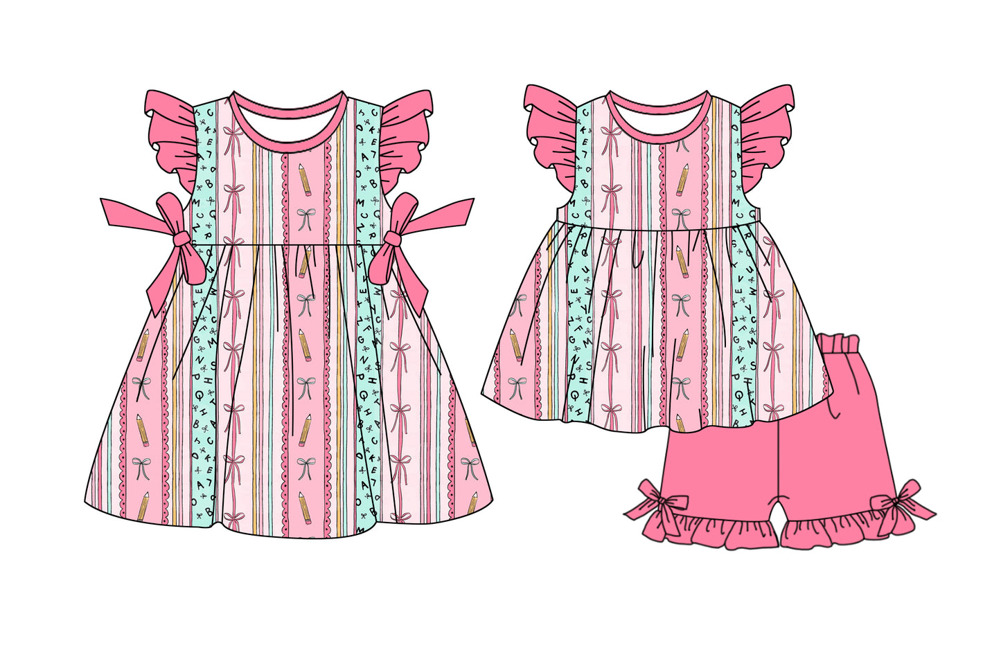 25.12.24 custom each style moq 5 eta 6-8week Sibling Sister bow baby short sleeve shorts sets and dress match design
