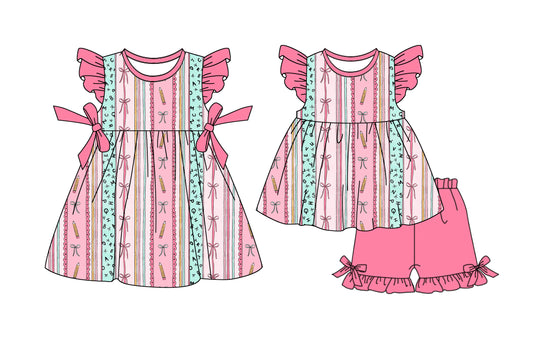 25.12.24 custom each style moq 5 eta 6-8week Sibling Sister bow baby short sleeve shorts sets and dress match design