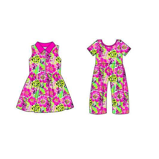 4.21 custom each style moq 5eta 4-6week Sibling Sister floral baby girl short sleeve yoga dresses and jumpsuit match design