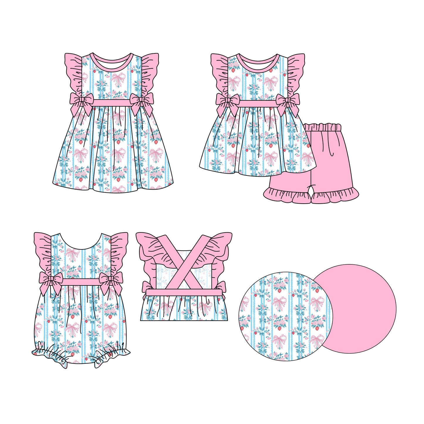 3.27 custom each style moq 5eta 4-6week Sibling Sisters floral bow baby girl short sleeve shorts sets and dress and rompers match family design