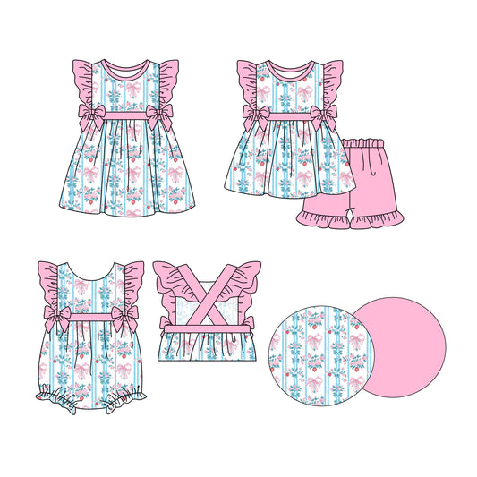 3.27 custom each style moq 5eta 4-6week Sibling Sisters floral bow baby girl short sleeve shorts sets and dress and rompers match family design