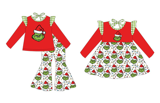 25.8.13 custom each style moq 5eta 4-6week Sibling Sisters Christmas baby girl long sleeve pants sets and dress match family design