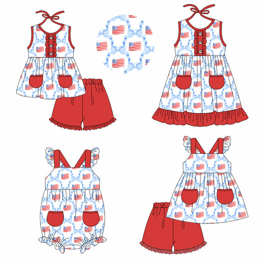 11.22 custom each style moq 5eta 4-6week Sibling Sister 4th of july baby girl short sleeve shorts sets and sets 2 and girls romper and dress match design