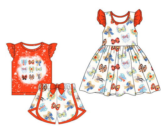 12.26 custom each style moq 5eta 4-6week Sibling Sister bow baby girl short sleeve shorts sets and dresses match design