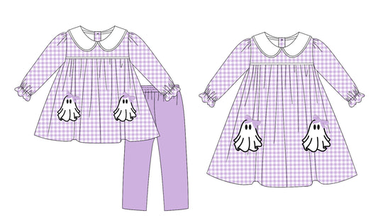 25.5.13 custom each style moq 5eta 4-6week Sibling Sisters purple baby girl long sleeve pants sets and dress match family design