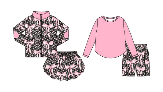 25.9.6 custom each style moq 5eta 4-6week Sibling Sisters bow baby girl long sleeve shorts sets and skirts sets match family design