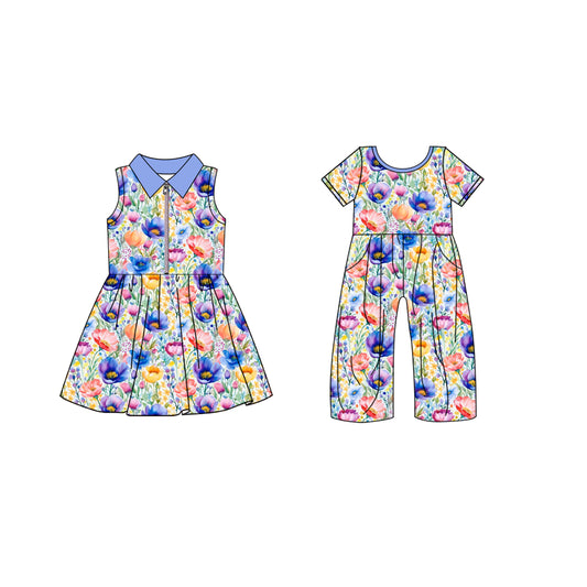 4.19 custom each style moq 5eta 4-6week Sibling Sister floral baby girl short sleeve yoga dresses and jumpsuit match design