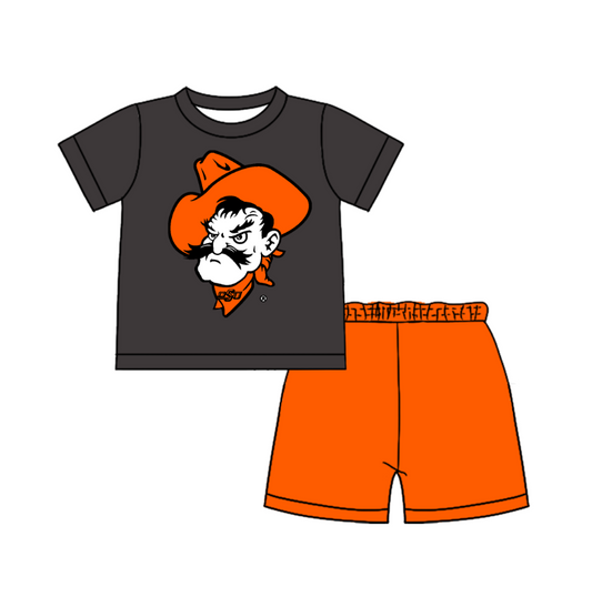 Custom moq 5 mix size milk silk summer teams Baby Boy's Black Short-Sleeved O-Neck Top And solid color Shorts Set