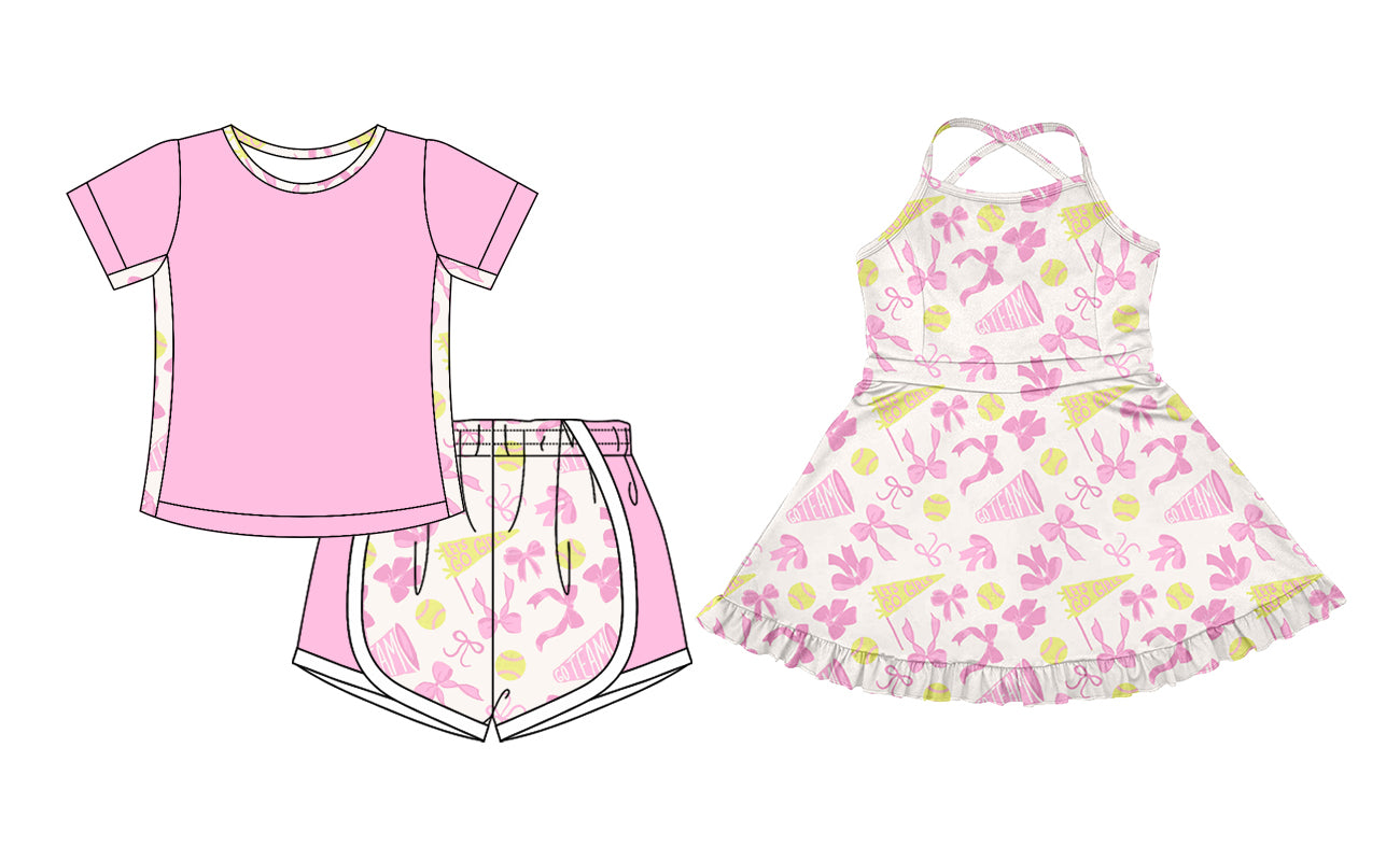 4.8 custom each style moq 5eta 4-6week Sibling Sister bow baby girl short sleeve shorts sets and dresses match design