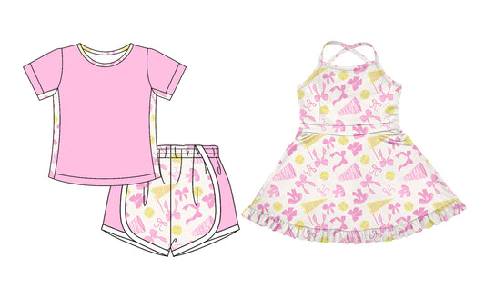 4.8 custom each style moq 5eta 4-6week Sibling Sister bow baby girl short sleeve shorts sets and dresses match design