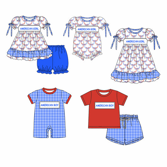 11.25 custom each style moq 5eta 4-6week Sibling Sister AMERICA GIRL baby girl short sleeve shorts sets and sets 2 and girls romper and boy romper and dress match design